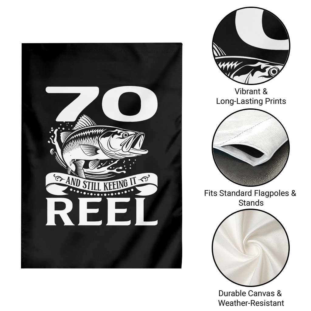 Still Keeping It Reel At 70 Garden Flag Fisherman Birthday Gift