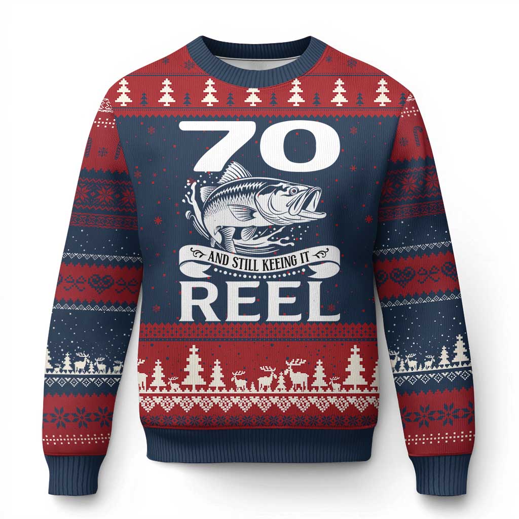 Still Keeping It Reel At 70 Ugly Christmas Sweater Fisherman Birthday Gift