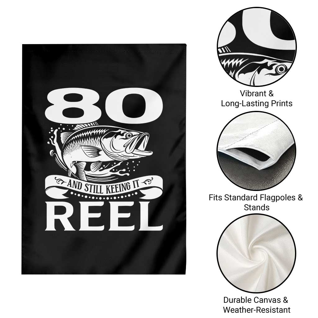 Still Keeping It Reel At 80 Garden Flag Fisherman Birthday Gift