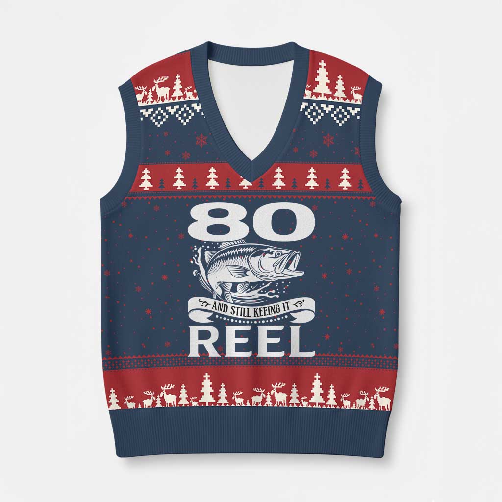 Still Keeping It Reel At 80 V-Neck Knit Sweater Vest Fisherman Birthday Gift