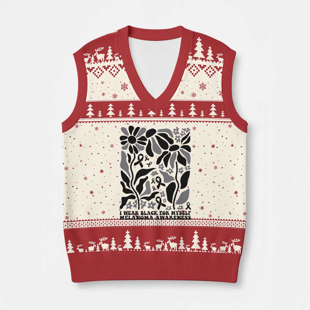 Melanoma Awareness V-Neck Knit Sweater Vest I Wear Black For Myself Skin Cancer Survivor