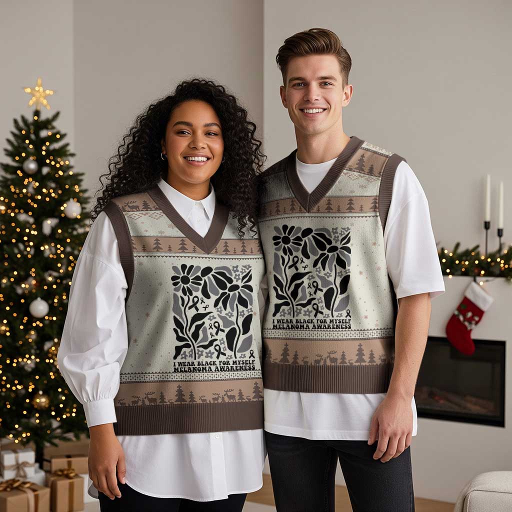 Melanoma Awareness V-Neck Knit Sweater Vest I Wear Black For Myself Skin Cancer Survivor