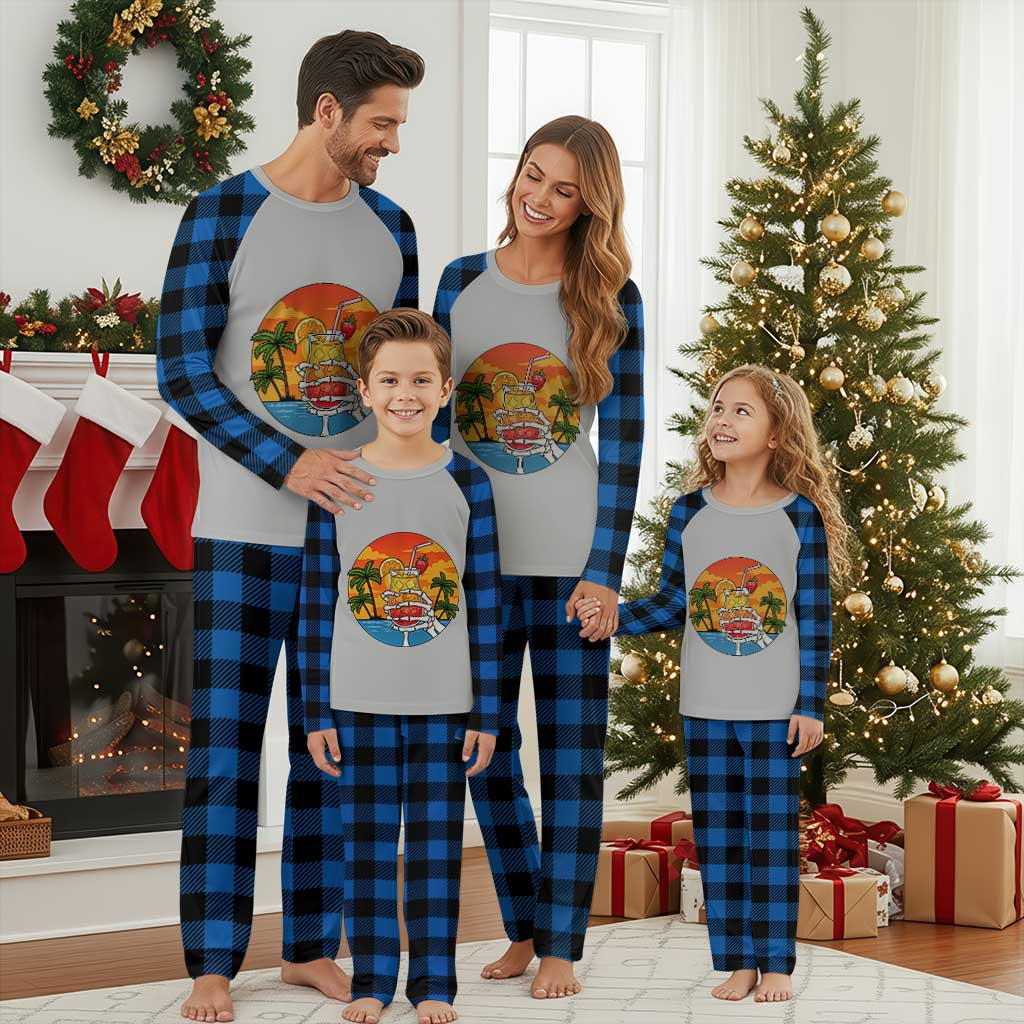 Tropical Skeleton Summerween Plaid Pajama Set Beach Cocktail Vacation