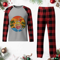 Tropical Skeleton Summerween Plaid Pajama Set Beach Cocktail Vacation