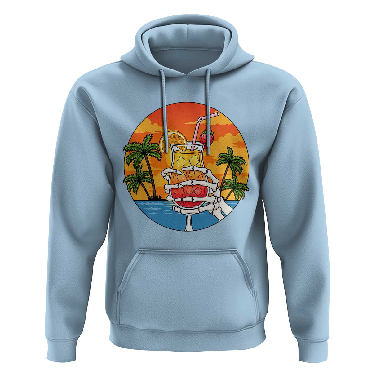 Tropical Skeleton Summerween Hoodie Beach Cocktail Vacation