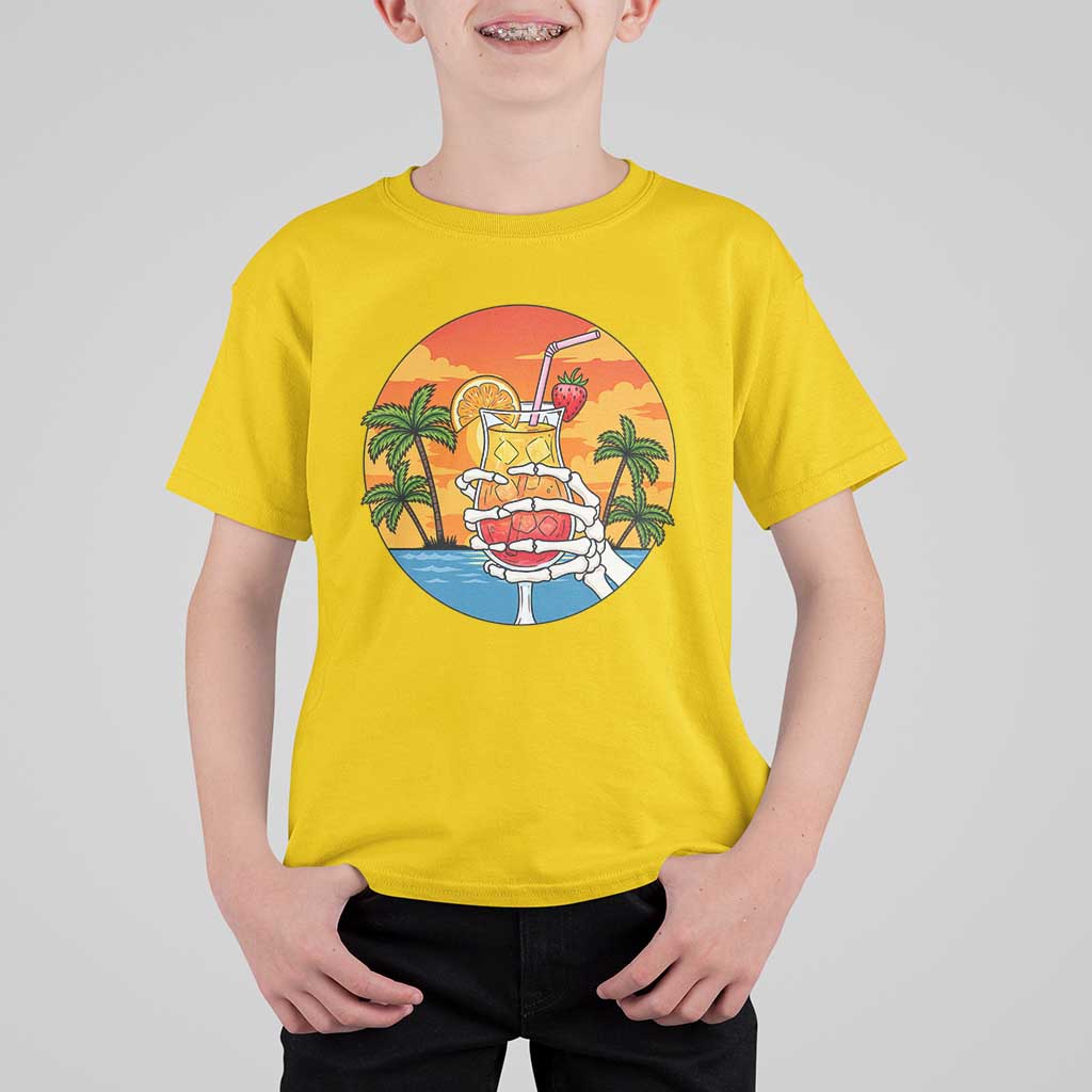 Tropical Skeleton Summerween T Shirt For Kid Beach Cocktail Vacation