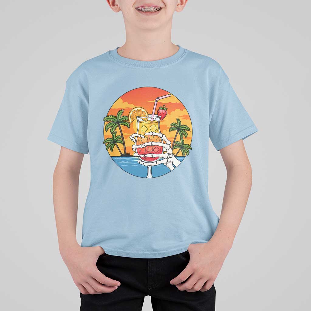Tropical Skeleton Summerween T Shirt For Kid Beach Cocktail Vacation