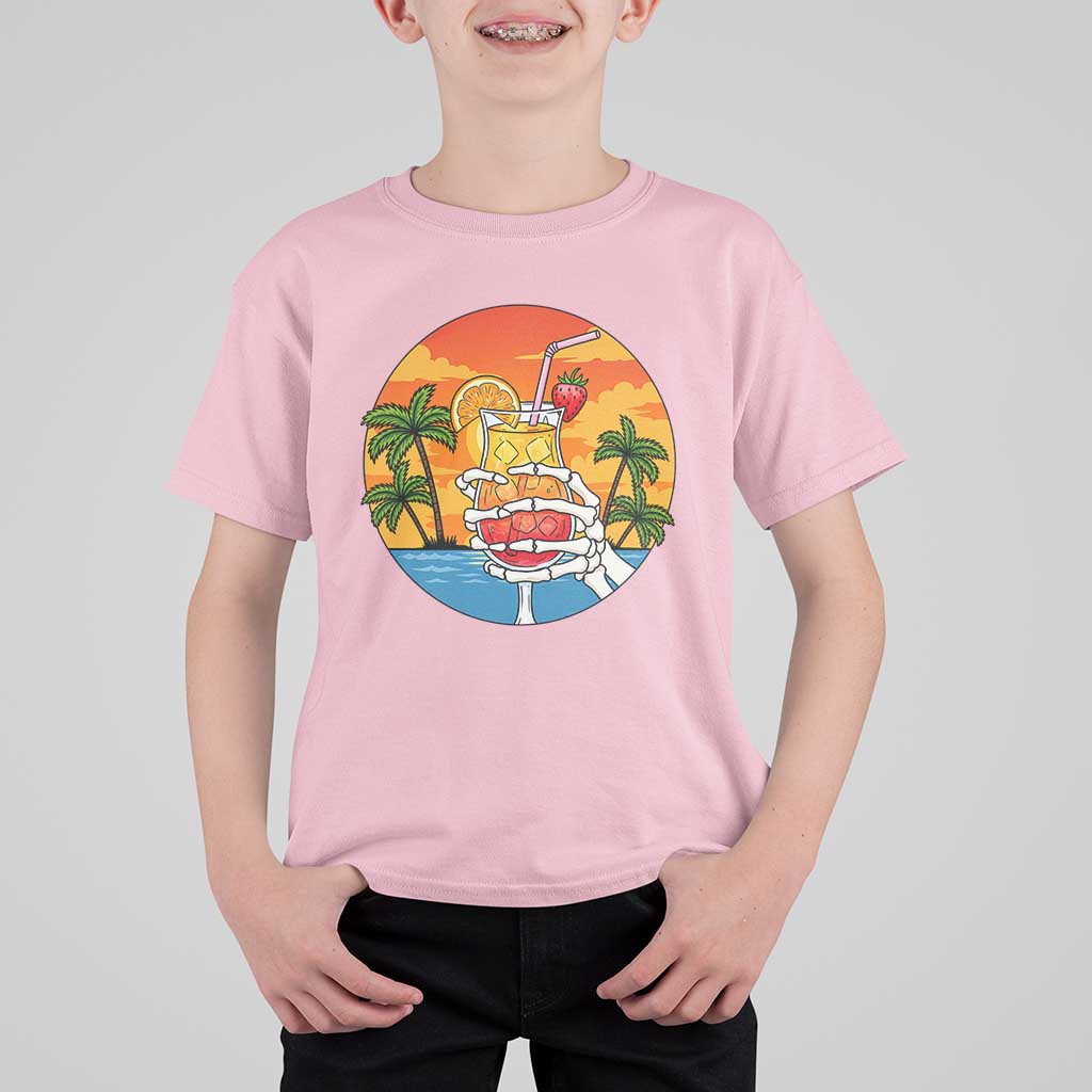 Tropical Skeleton Summerween T Shirt For Kid Beach Cocktail Vacation