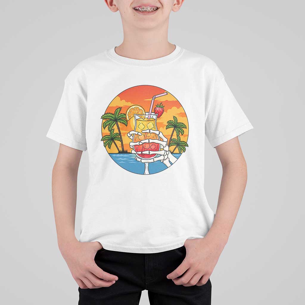 Tropical Skeleton Summerween T Shirt For Kid Beach Cocktail Vacation