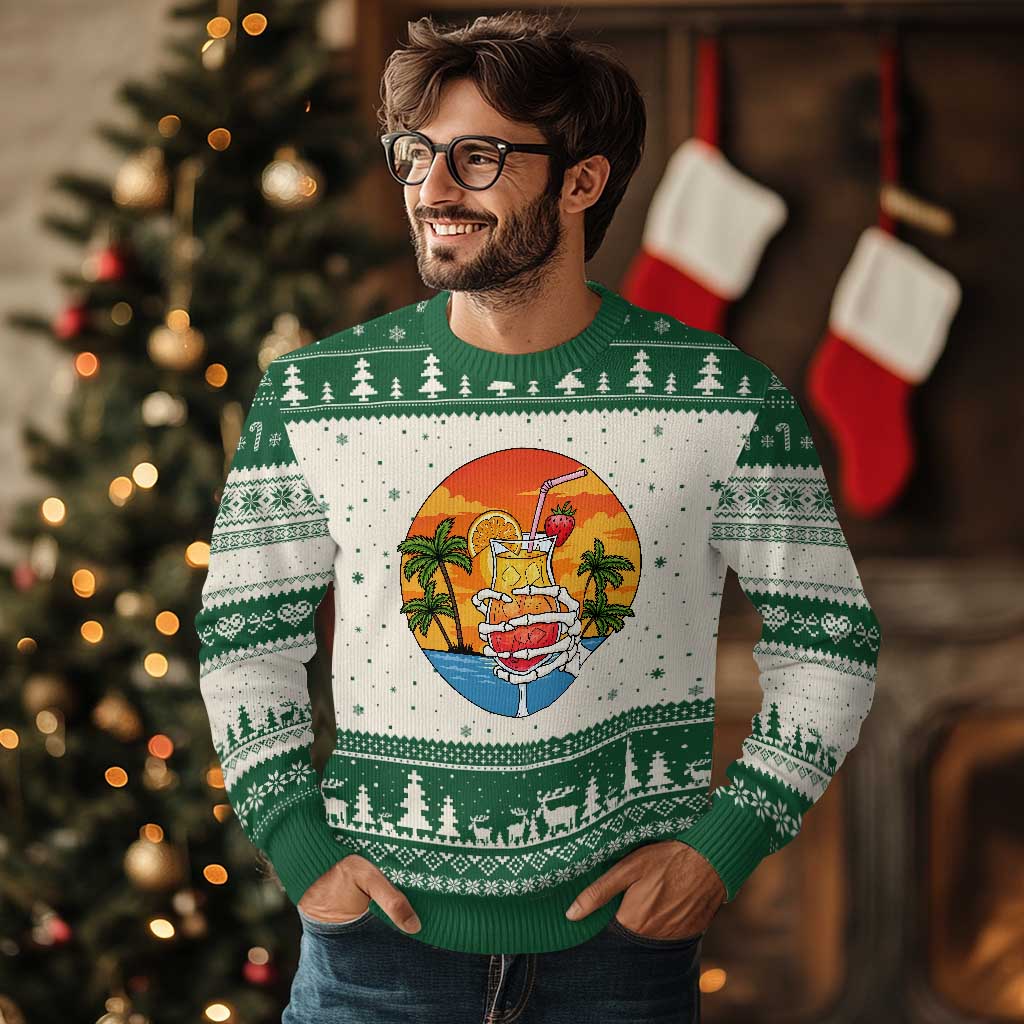 Tropical Skeleton Summerween Ugly Christmas Sweater Beach Cocktail Vacation