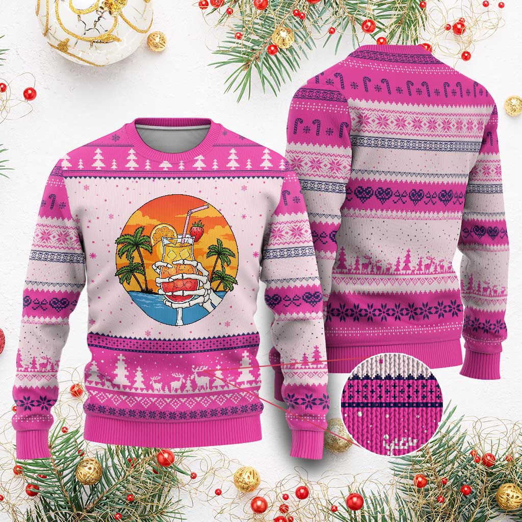 Tropical Skeleton Summerween Ugly Christmas Sweater Beach Cocktail Vacation