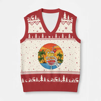 Tropical Skeleton Summerween V-Neck Knit Sweater Vest Beach Cocktail Vacation