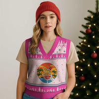 Tropical Skeleton Summerween V-Neck Knit Sweater Vest Beach Cocktail Vacation