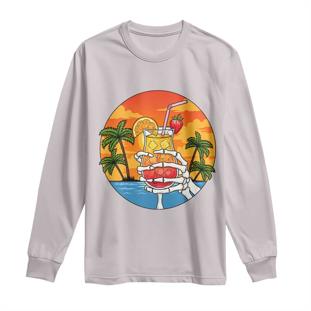 Tropical Skeleton Summerween Long Sleeve Shirt Beach Cocktail Vacation