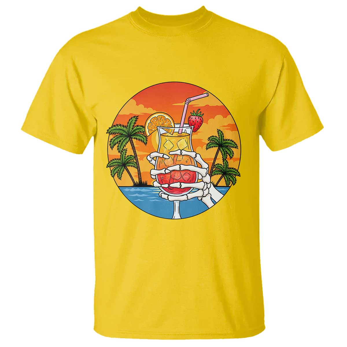 Tropical Skeleton Summerween T Shirt Beach Cocktail Vacation