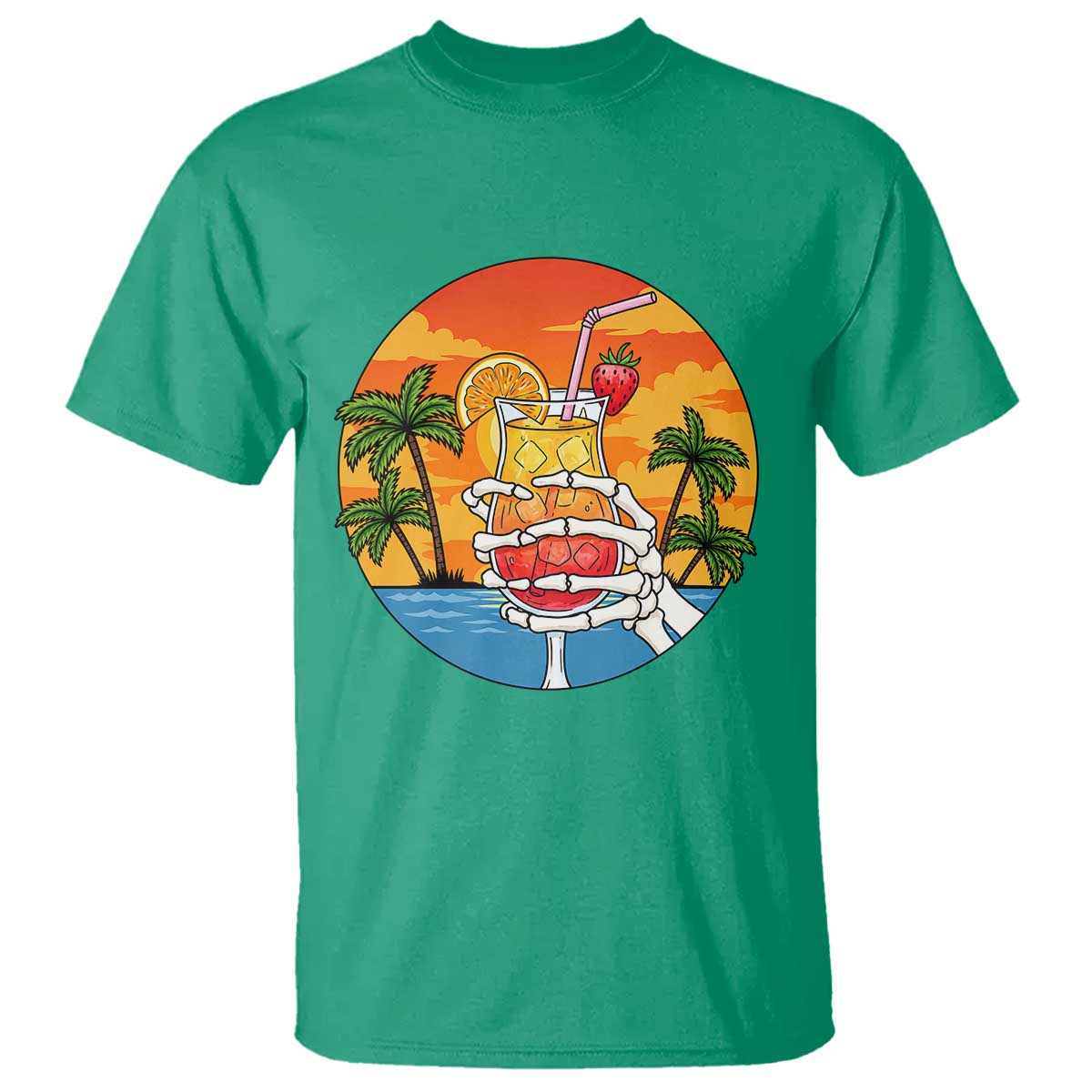 Tropical Skeleton Summerween T Shirt Beach Cocktail Vacation
