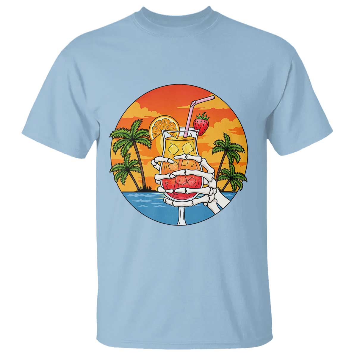 Tropical Skeleton Summerween T Shirt Beach Cocktail Vacation