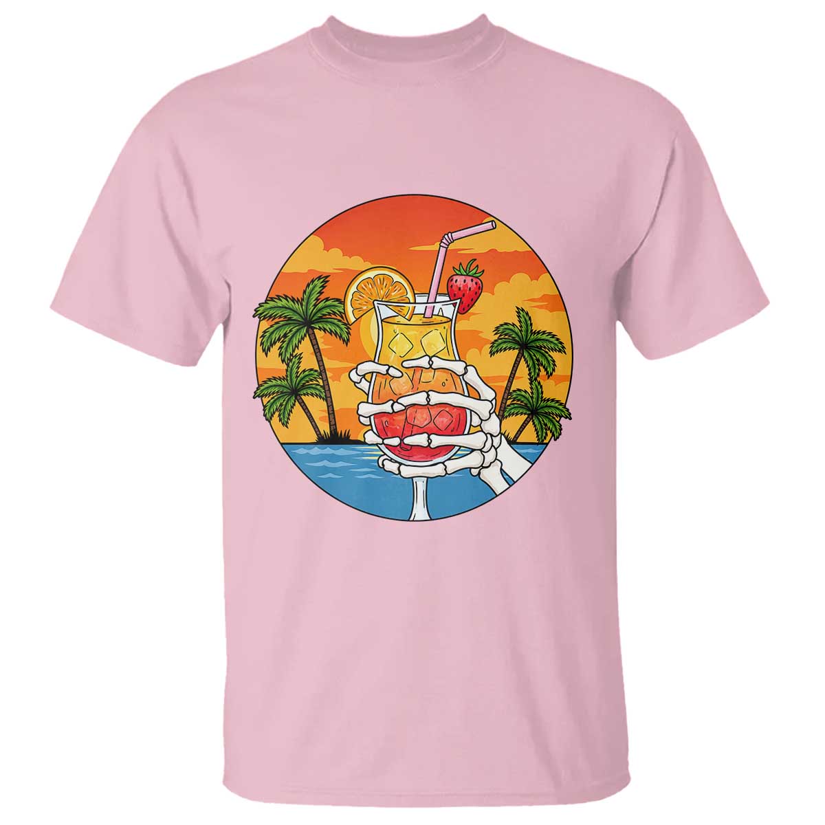 Tropical Skeleton Summerween T Shirt Beach Cocktail Vacation