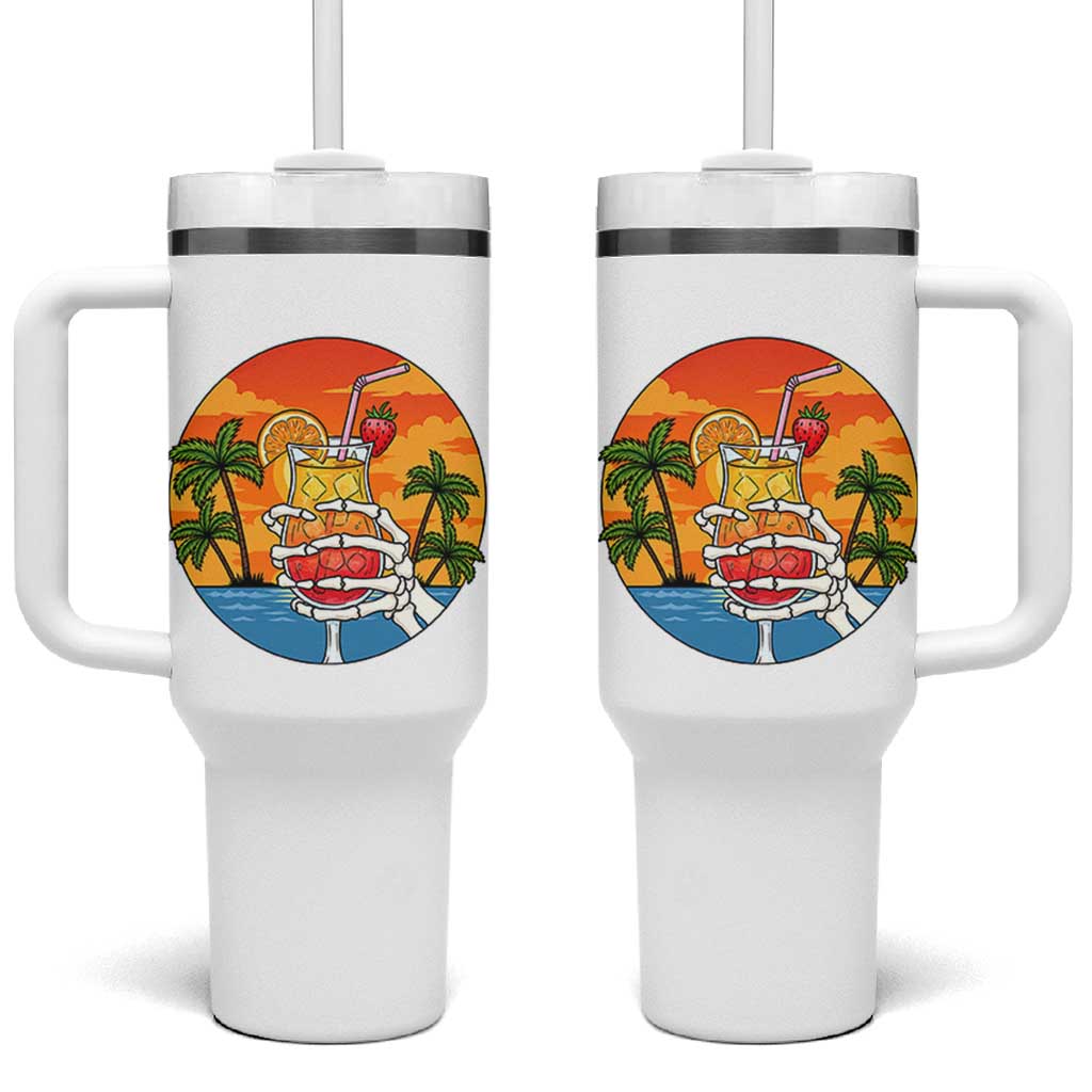Tropical Skeleton Summerween Tumbler With Handle Beach Cocktail Vacation