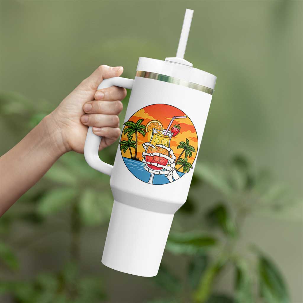 Tropical Skeleton Summerween Tumbler With Handle Beach Cocktail Vacation