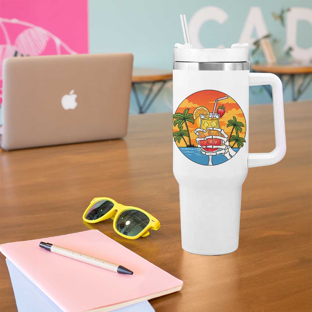 Tropical Skeleton Summerween Tumbler With Handle Beach Cocktail Vacation