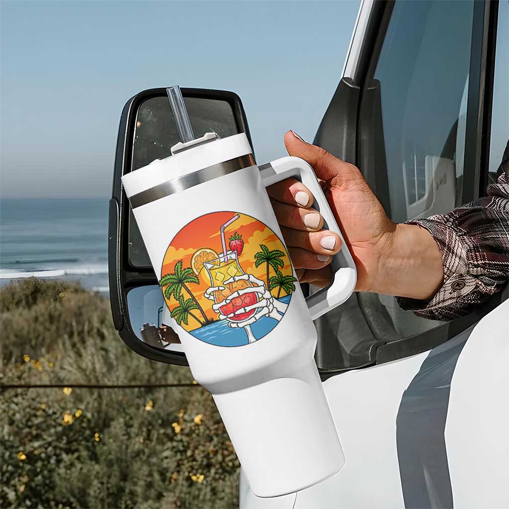 Tropical Skeleton Summerween Tumbler With Handle Beach Cocktail Vacation