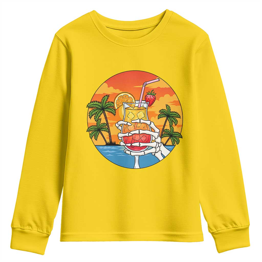 Tropical Skeleton Summerween Youth Sweatshirt Beach Cocktail Vacation