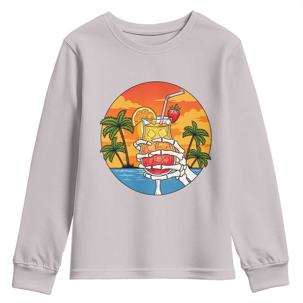 Tropical Skeleton Summerween Youth Sweatshirt Beach Cocktail Vacation
