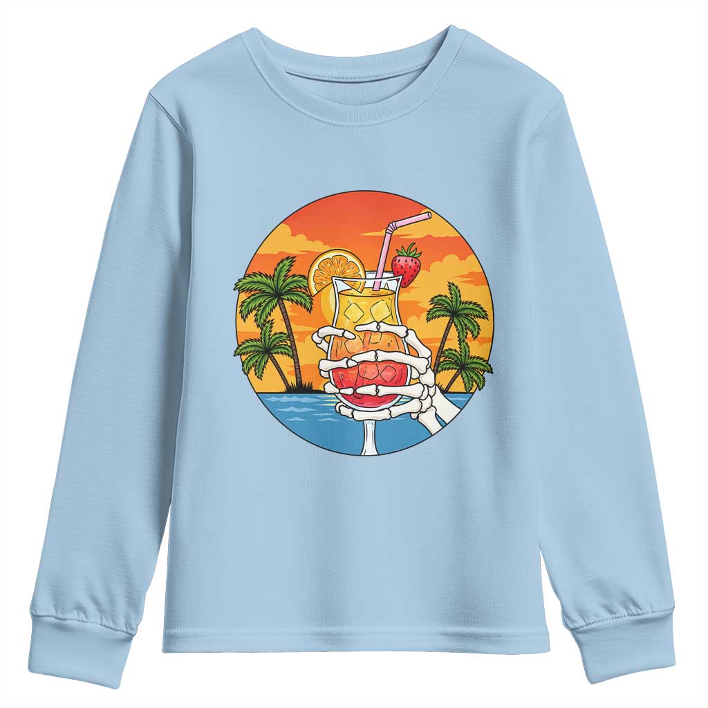 Tropical Skeleton Summerween Youth Sweatshirt Beach Cocktail Vacation