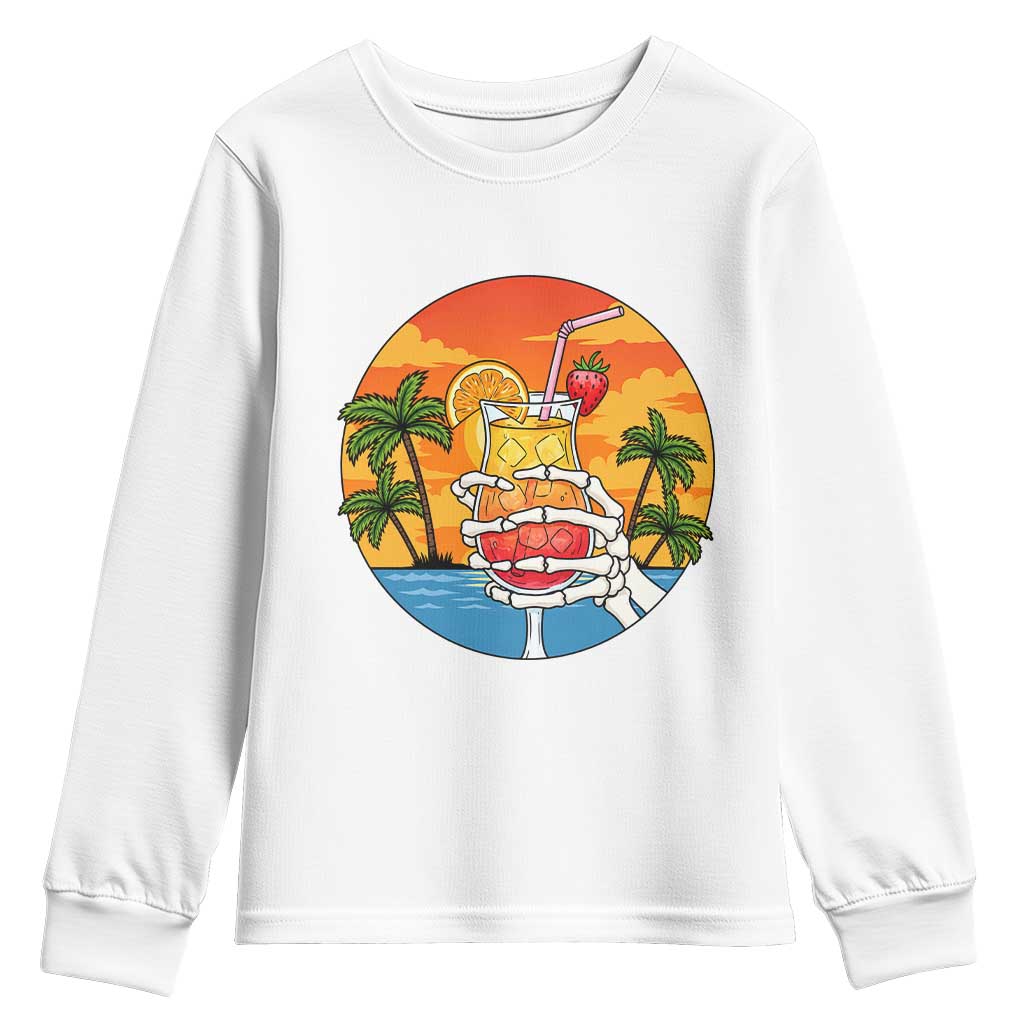 Tropical Skeleton Summerween Youth Sweatshirt Beach Cocktail Vacation