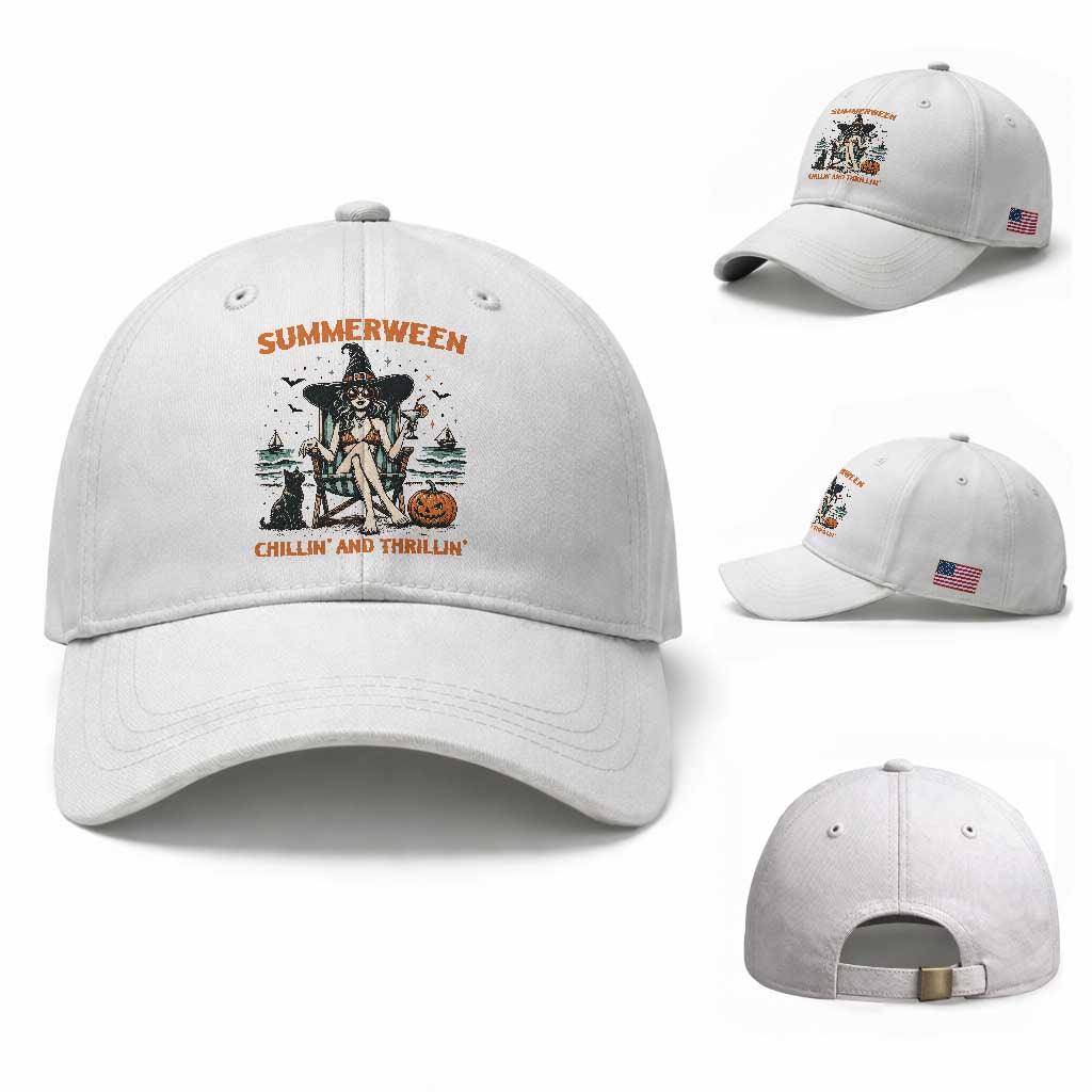 Witchy Beach Summerween Vacation Baseball Cap Chillin And Thrillin