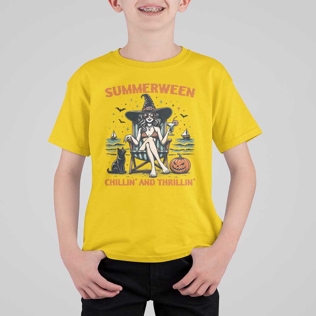 Witchy Beach Summerween Vacation T Shirt For Kid Chillin And Thrillin