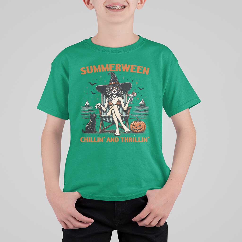 Witchy Beach Summerween Vacation T Shirt For Kid Chillin And Thrillin