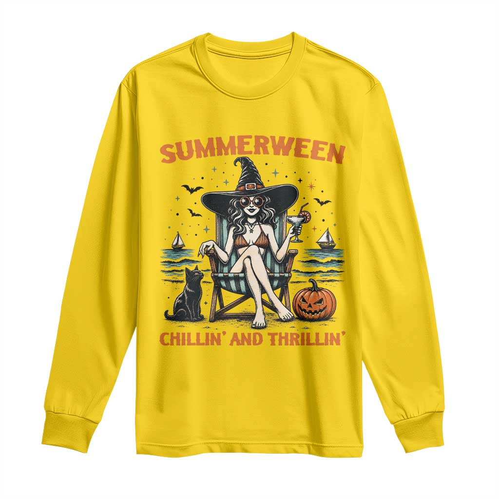 Witchy Beach Summerween Vacation Long Sleeve Shirt Chillin And Thrillin