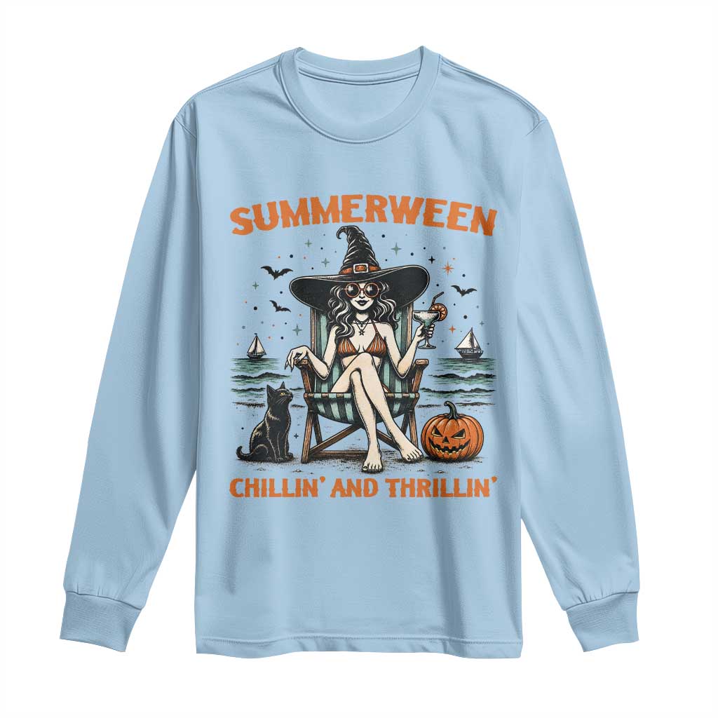 Witchy Beach Summerween Vacation Long Sleeve Shirt Chillin And Thrillin