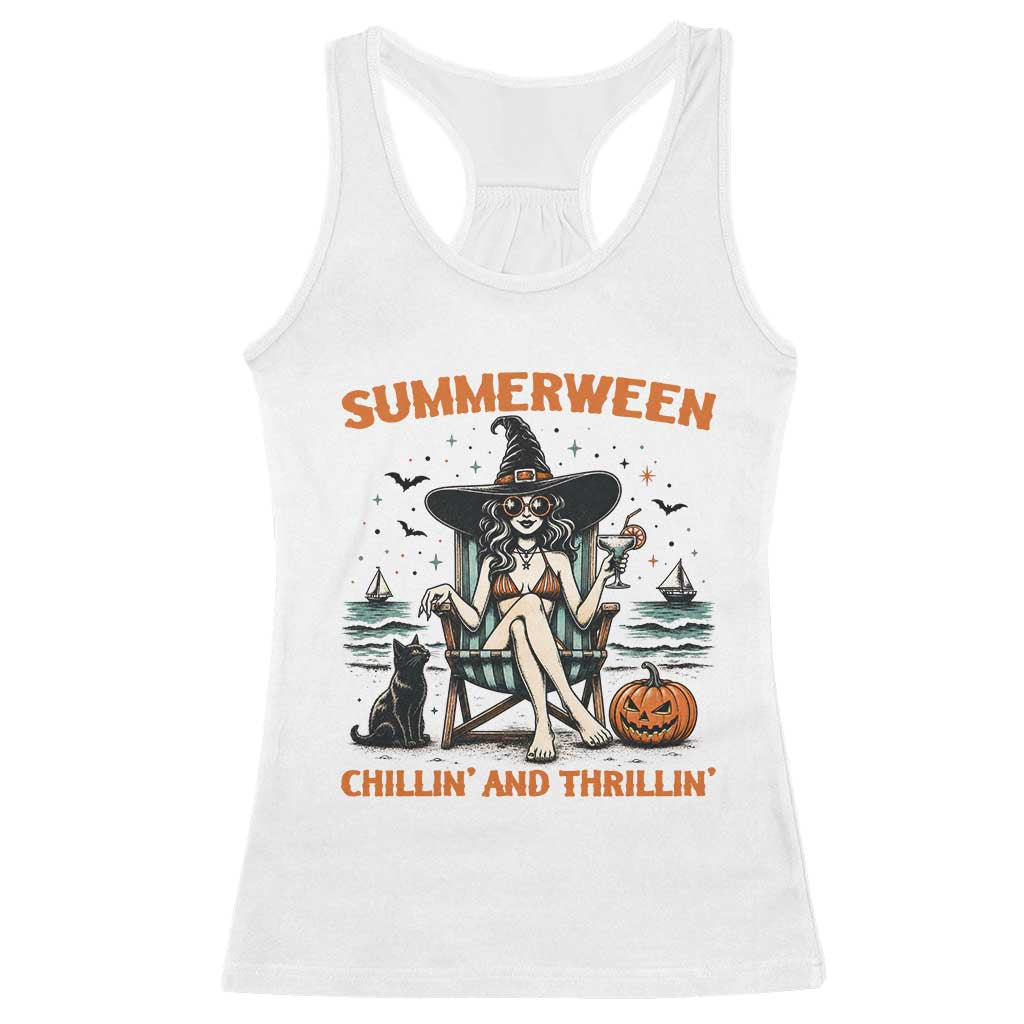 Witchy Beach Summerween Vacation Racerback Tank Top Chillin And Thrillin
