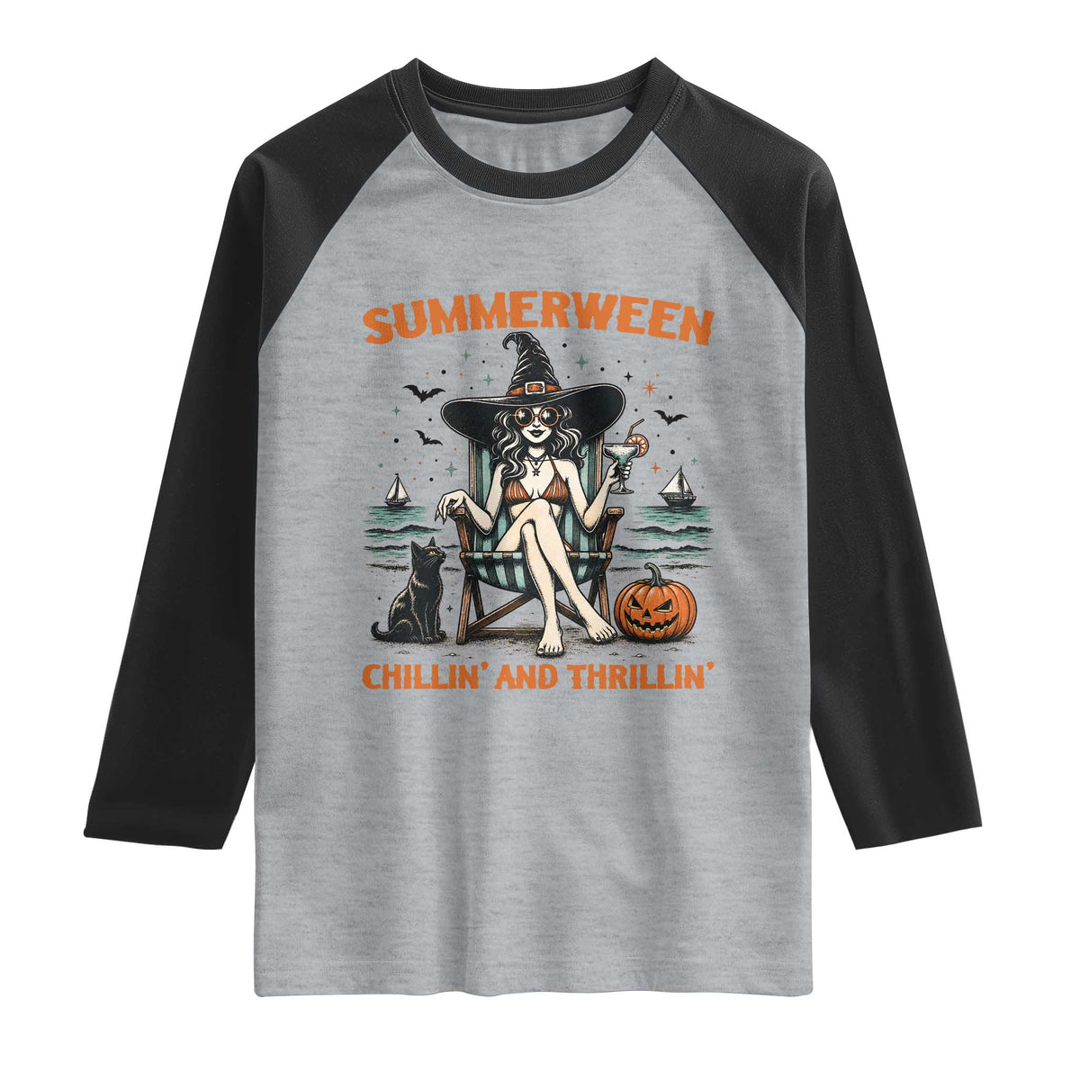 Witchy Beach Summerween Vacation Raglan Shirt Chillin And Thrillin
