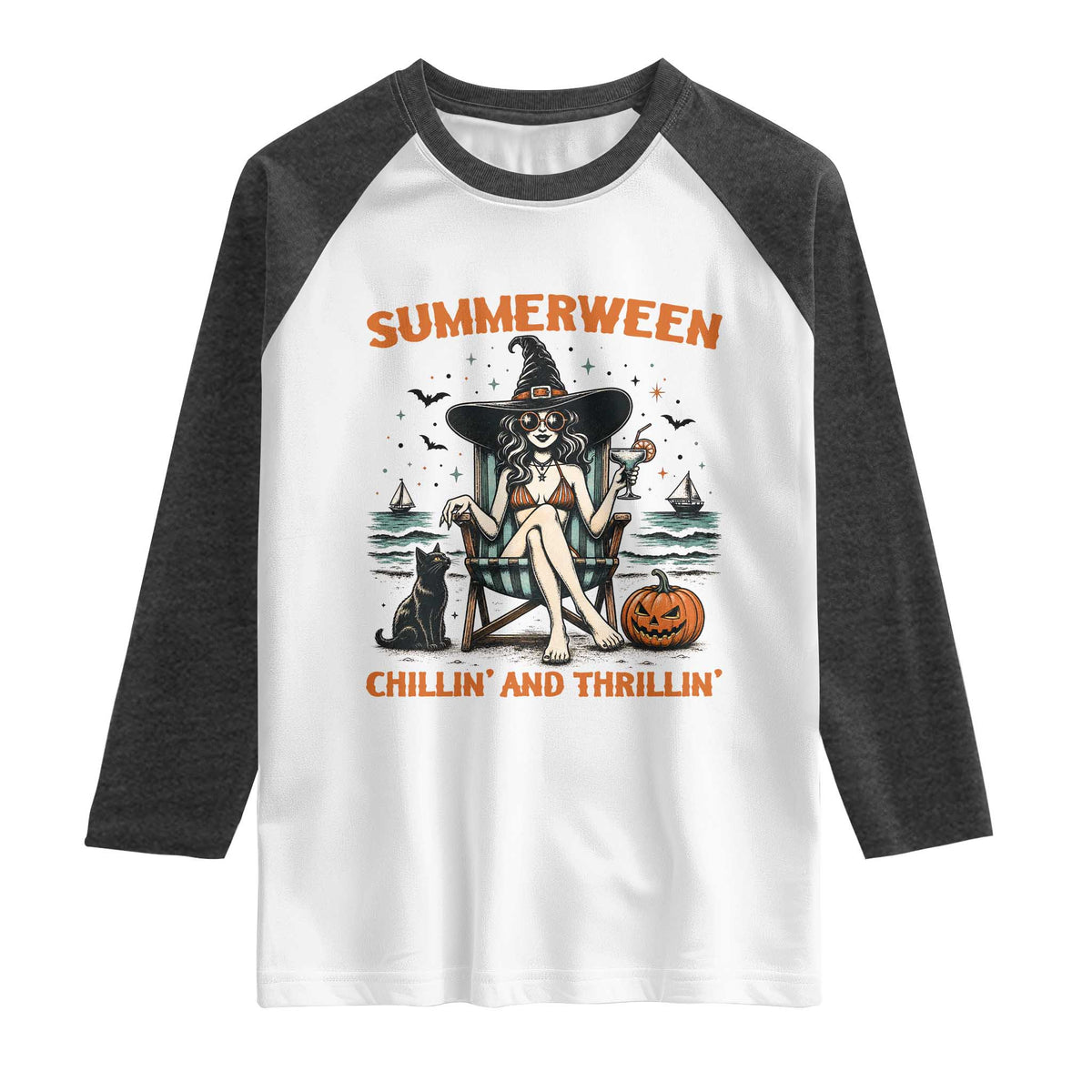 Witchy Beach Summerween Vacation Raglan Shirt Chillin And Thrillin