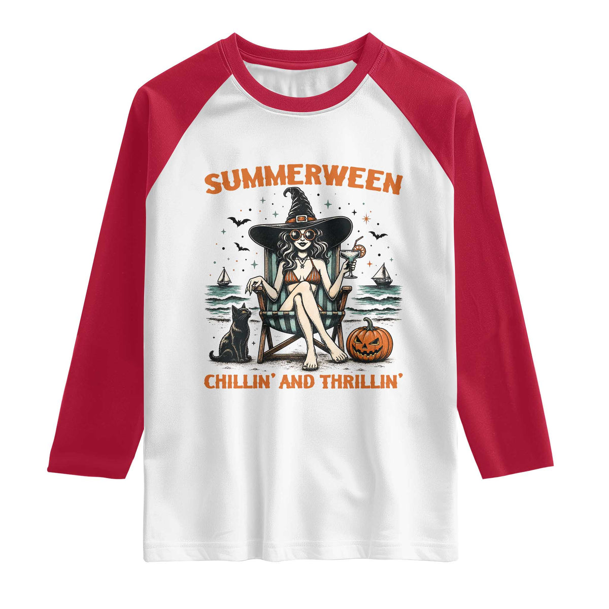 Witchy Beach Summerween Vacation Raglan Shirt Chillin And Thrillin