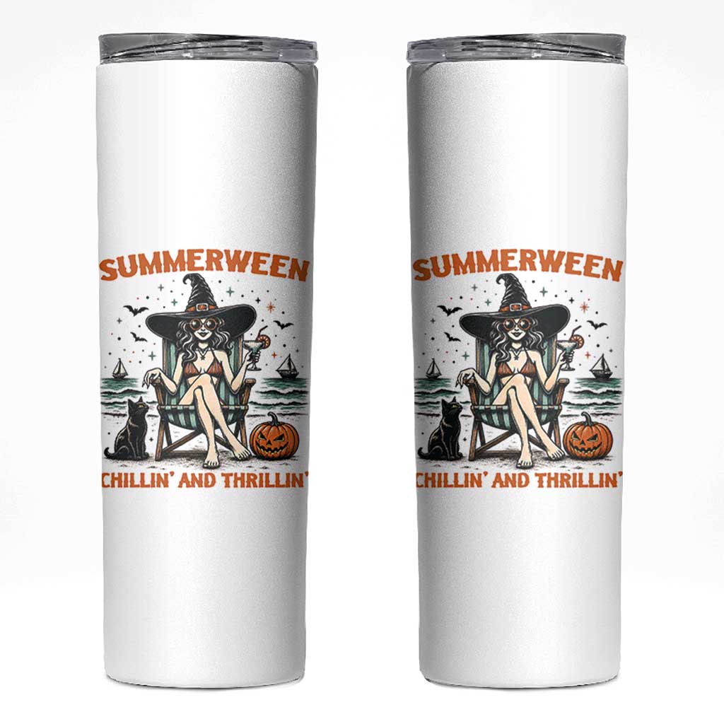 Witchy Beach Summerween Vacation Skinny Tumbler Chillin And Thrillin