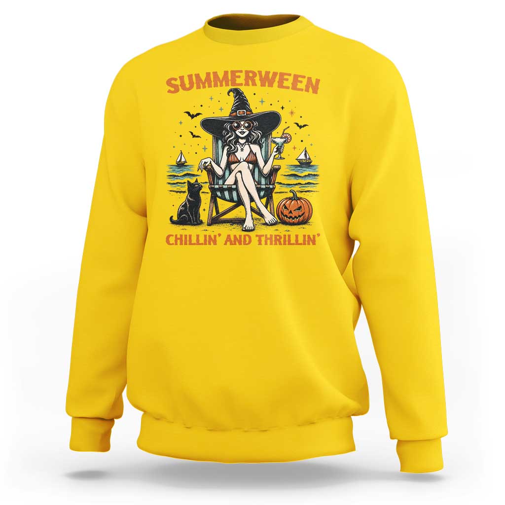 Witchy Beach Summerween Vacation Sweatshirt Chillin And Thrillin