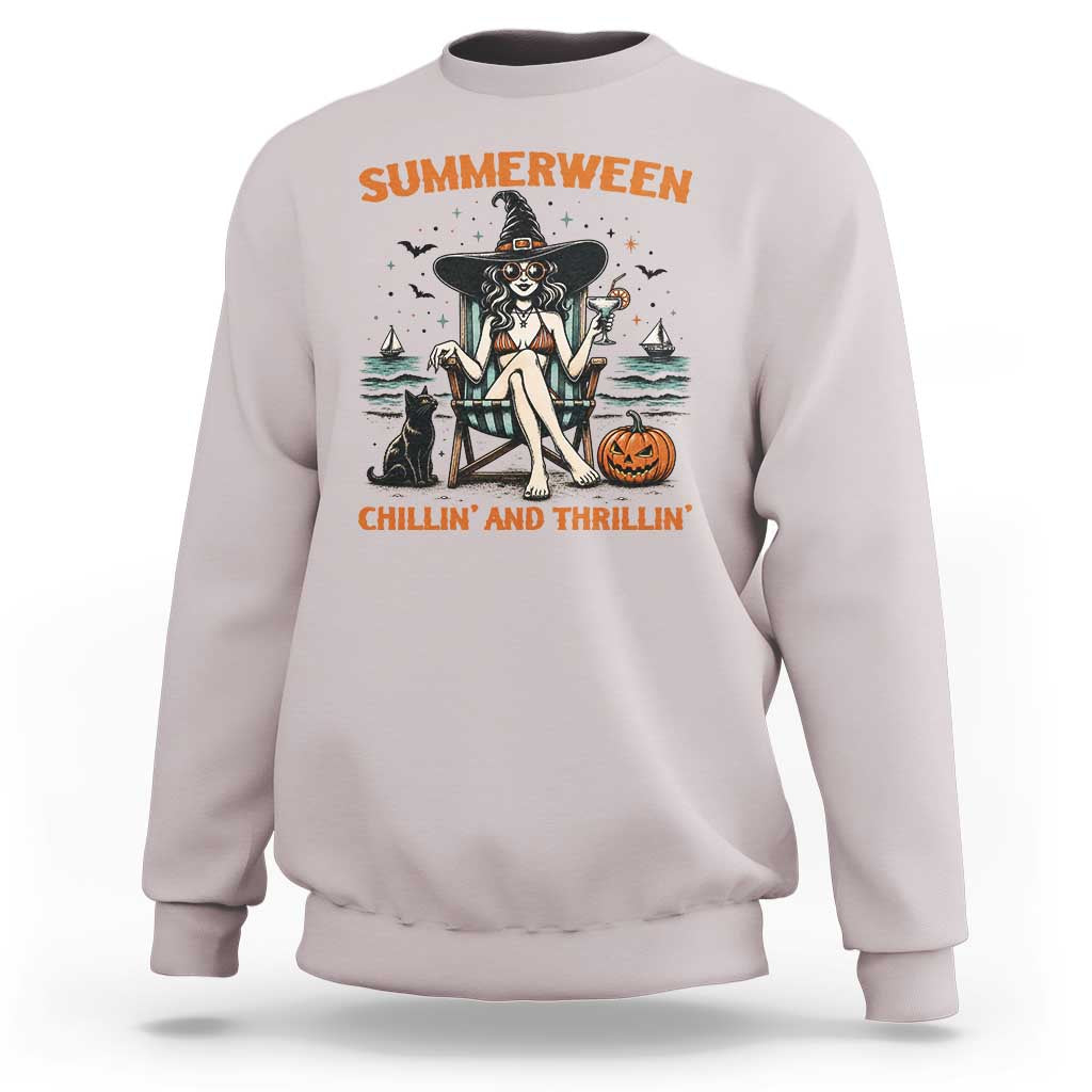 Witchy Beach Summerween Vacation Sweatshirt Chillin And Thrillin