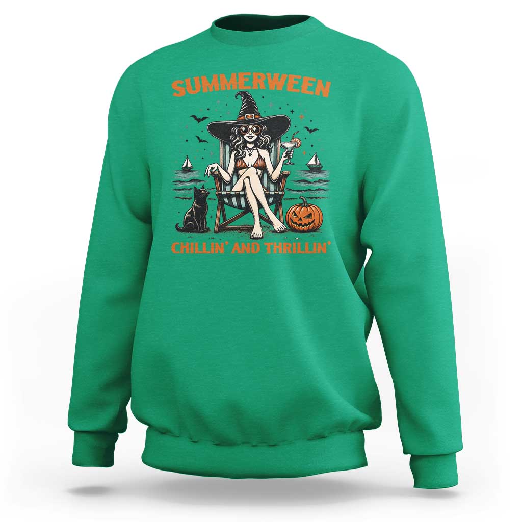 Witchy Beach Summerween Vacation Sweatshirt Chillin And Thrillin