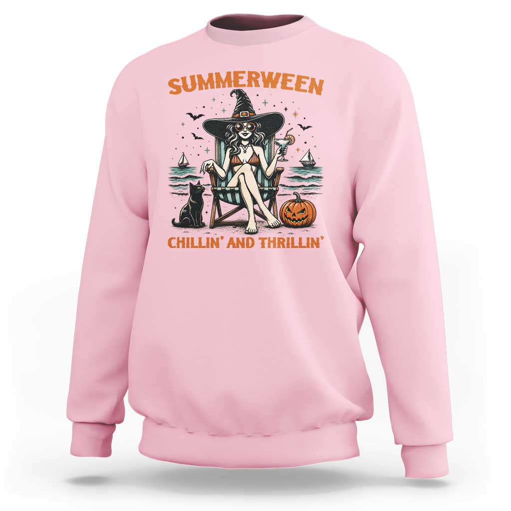 Witchy Beach Summerween Vacation Sweatshirt Chillin And Thrillin