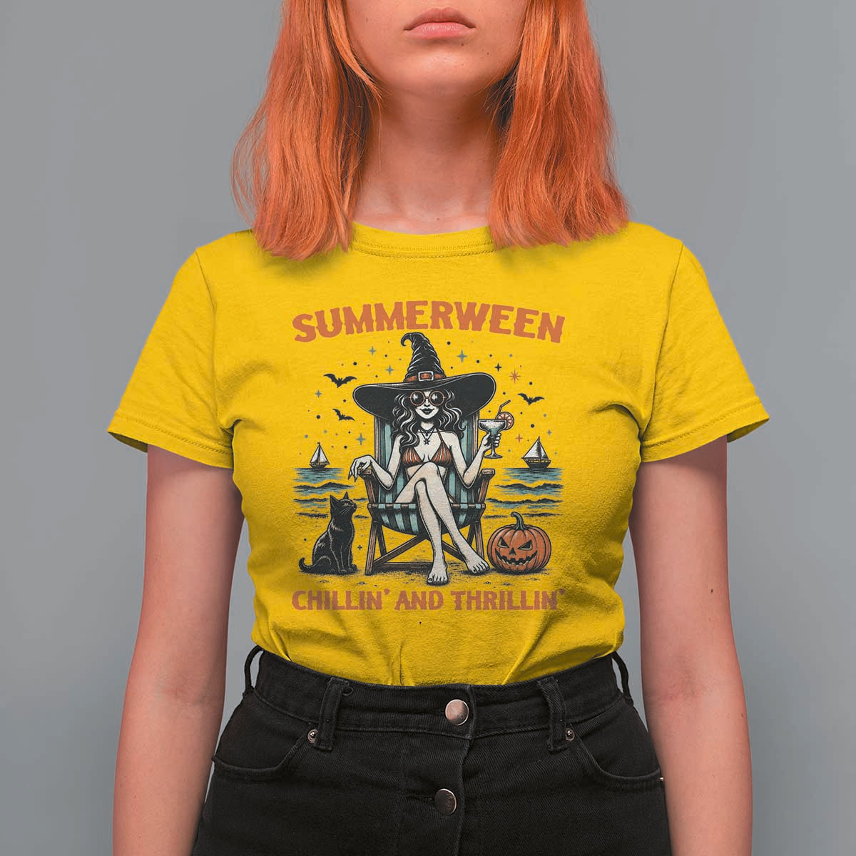 Witchy Beach Summerween Vacation T Shirt For Women Chillin And Thrillin