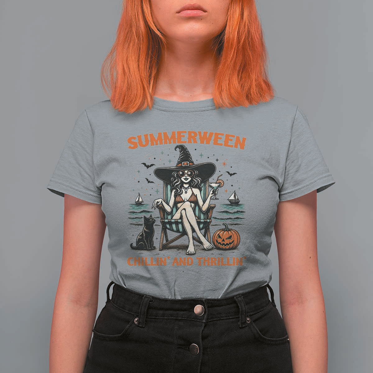 Witchy Beach Summerween Vacation T Shirt For Women Chillin And Thrillin