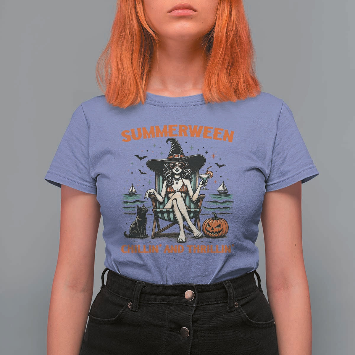 Witchy Beach Summerween Vacation T Shirt For Women Chillin And Thrillin