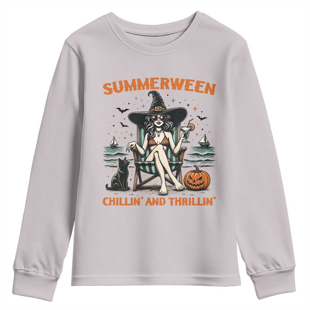 Witchy Beach Summerween Vacation Youth Sweatshirt Chillin And Thrillin