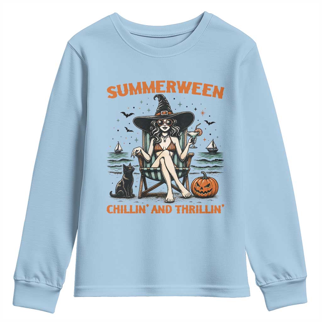 Witchy Beach Summerween Vacation Youth Sweatshirt Chillin And Thrillin