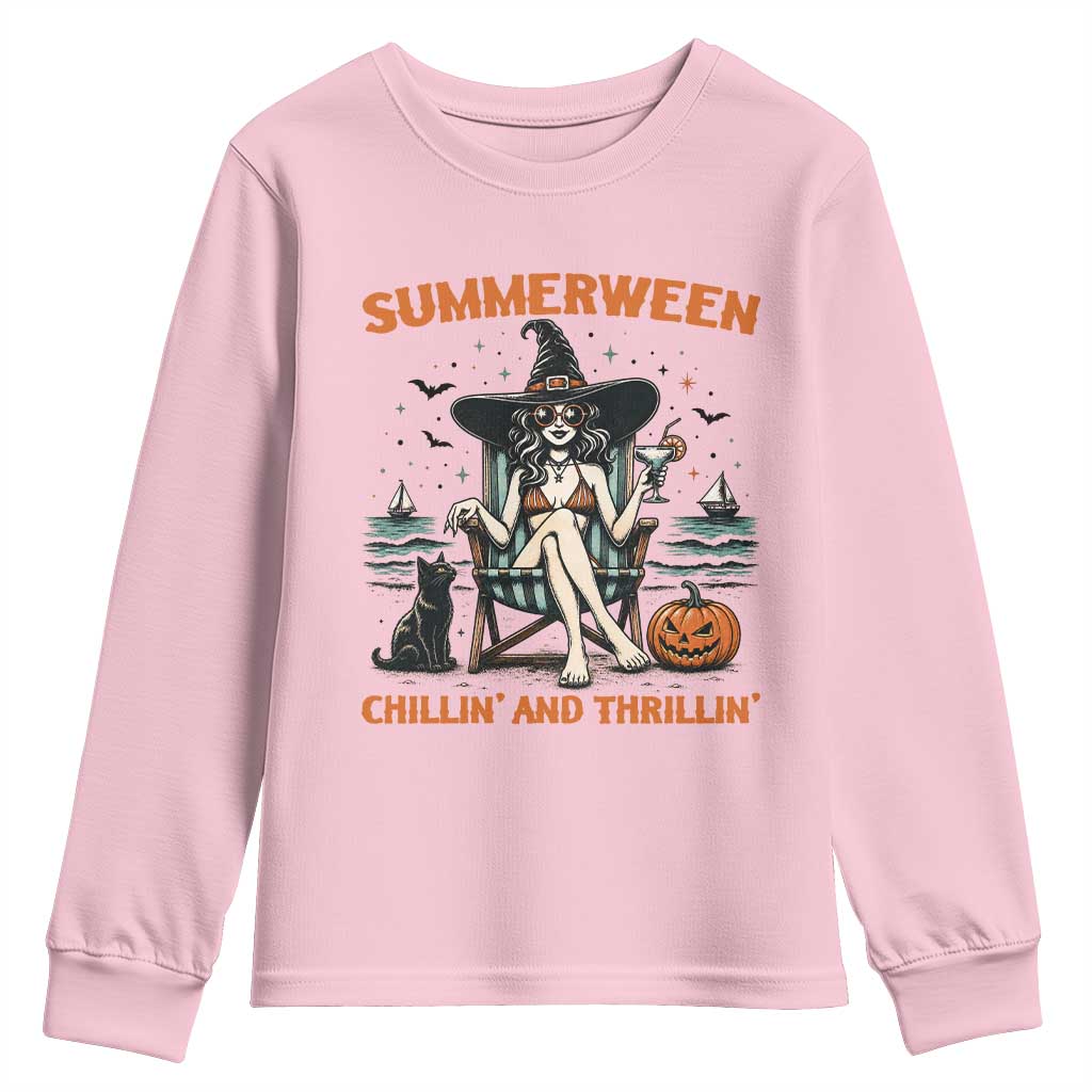 Witchy Beach Summerween Vacation Youth Sweatshirt Chillin And Thrillin